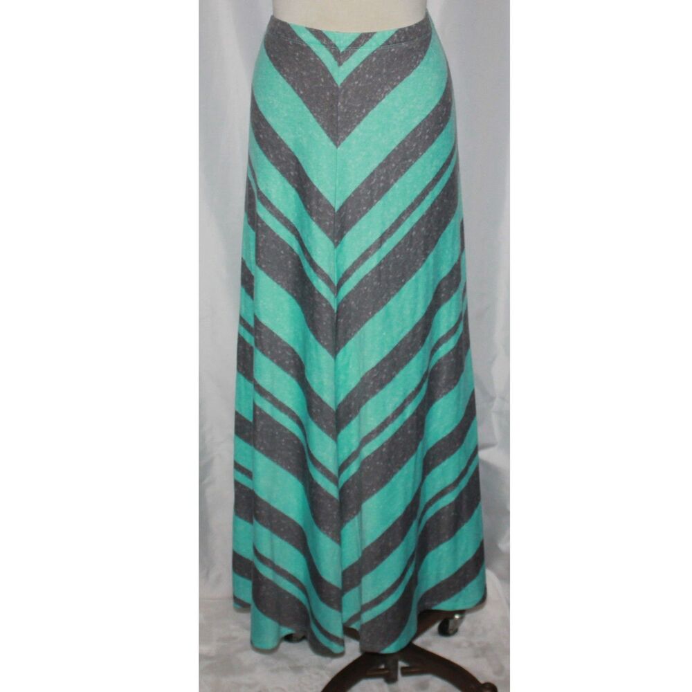 Cato Heathered Aqua Green & Gray V-Striped Fullly Lined Maxi Skirt Size L